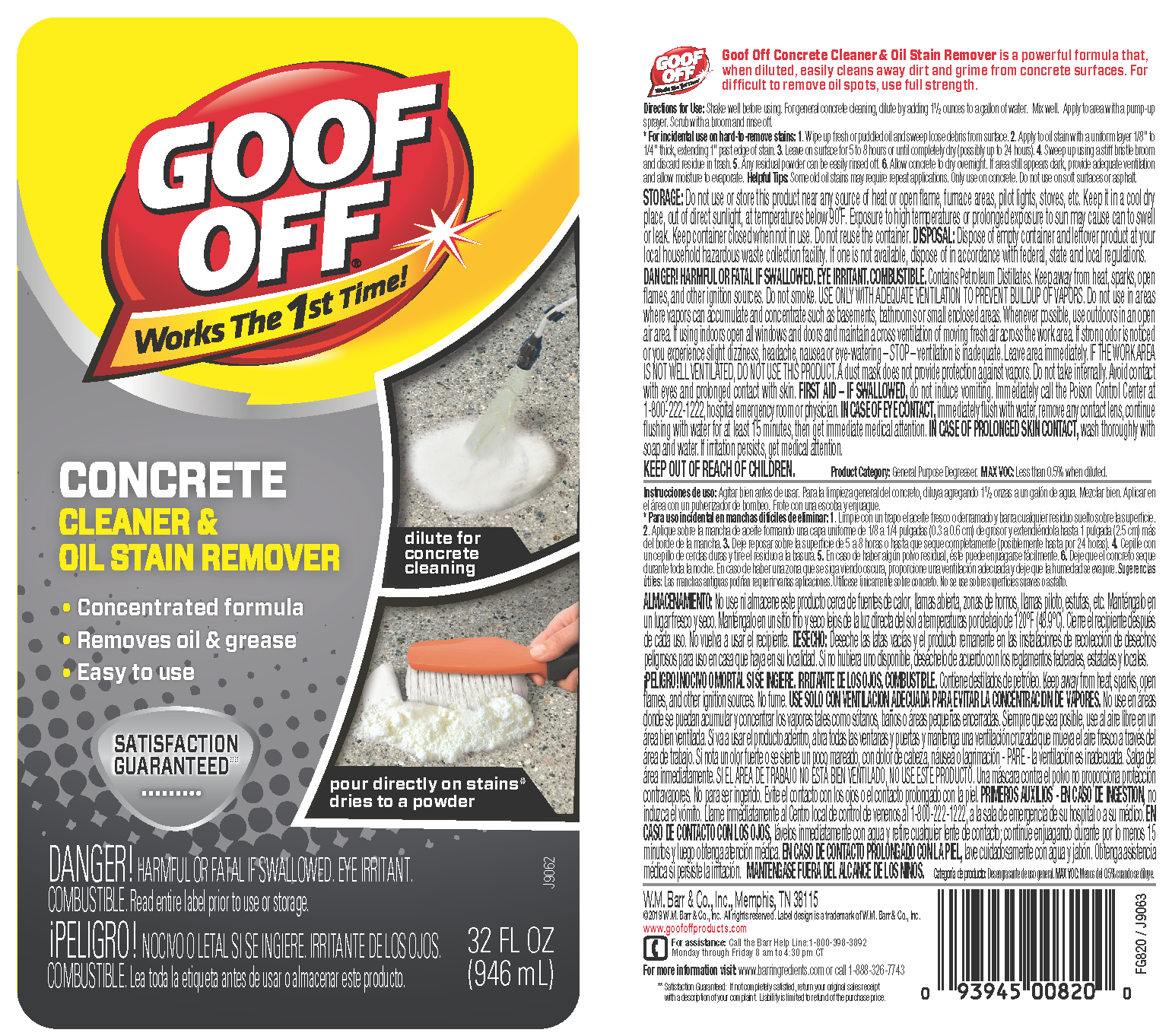 Buy the Wm Barr FG820 Goof Off Concrete Degreaser ~ 32 oz