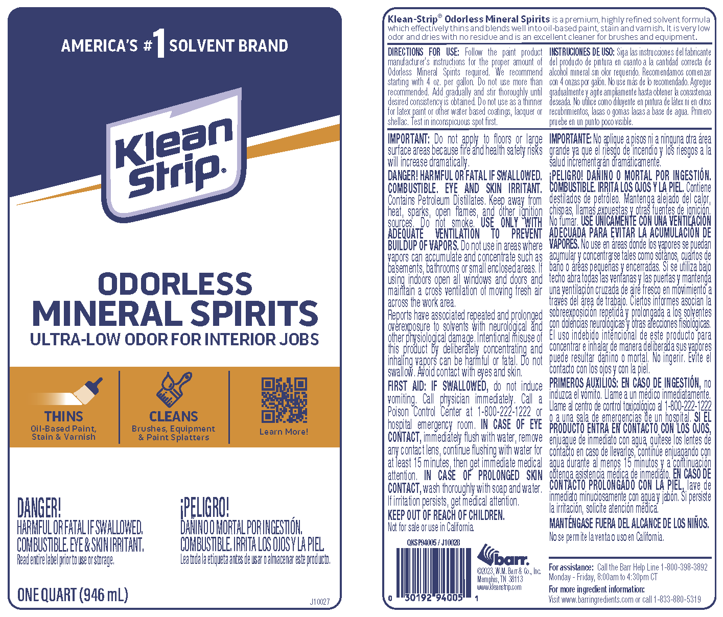 Klean Strip - Mineral Spirits - Odorless - Solvent - Quart